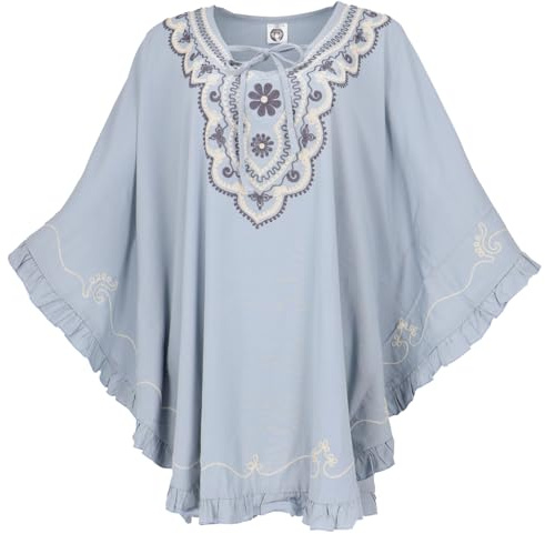 GURU SHOP Bestickter Hippie Poncho, Tunika, Kaftan, Strandkleid, Viskose | Luftig leichter Poncho, weit geschnitten, ideal für Boho-Outfits, perfekt für Strand und Urlaub.