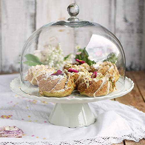 Tortenplatte „Sweet Flower“ in Mintgrün hell mit Glasglocke, Ø 34 cm