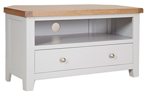 Oak and Pine Online Dorset French Grey Painted Oak & Pine Corner Tv Unit Cabinet Living Room Furniture
