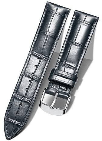BINLUN Leder-Uhrenarmband Krokodilmuster Schnellverschluss Ersatz Kalbsleder Uhrenarmbänder Smartwatch 10 Farben 13 Größen für Herren & Damen(Silberne Schnalle,Schwarz,22mm)
