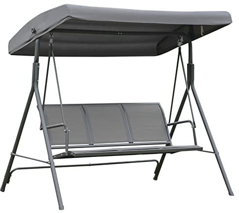 Outsunny 3 Seater Swing Chair, Garden Swing Bench with Canopy, Breathable Mesh Seat and Heavy Duty Steel Frame for Patio, Yard, Grey