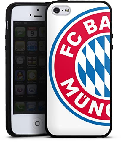 Silikon Hülle kompatibel mit Apple iPhone SE (2016-2019) Case schwarz Handyhülle FC Bayern München Logo FCB