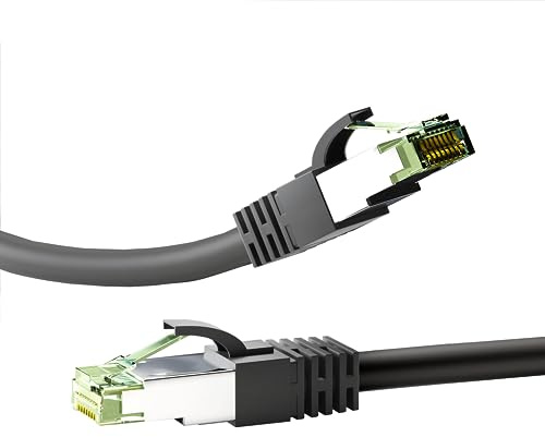 Goobay 66727 RJ45 Patchkabel mit CAT 8.1 S/FTP Rohkabel / RJ45 Stecker / 8K Gaming PS5 Playstation 5 / 2.000 MHz / OFC Netzwerkkabel / Schwarz / LAN Kabel 15m