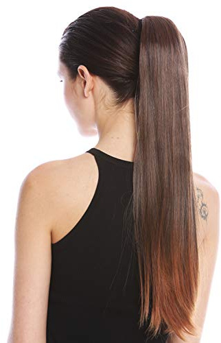 WIG ME UP - YZF-1094S-2T30 Haarteil Zopf Pferdeschwanz Steckkamm und Band/Bändchen 63 cm lang glatt Kastanien Braun Mix