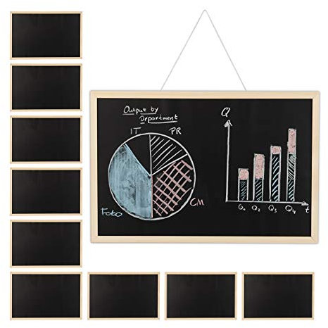 Relaxdays 10 x Kreidetafel mit Holzrahmen, abwischbare Tafel, Büro Memoboard, Wandtafel zum Aufhängen, 40 x 60 cm, schwarz