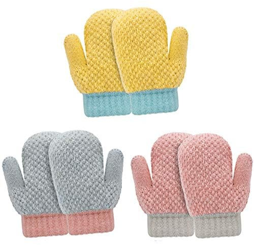 TAGVO 3 Paare Winter Kleinkind Handschuh, Jungen Mädchen Baby Handschuhe Sherpa Vlies Gezeichnete Starke Thermische Kinderstrick Handschuhe