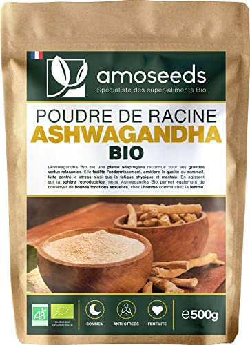 Ashwagandha en Poudre Bio 500G | Ginseng Indien | Stress, Sommeil, Adaptogène | Poudre de Racine 100% Pure d'Ashwagandha (Withania Somnifera) Biologique (Ginseng indien), Qualité Supérieure