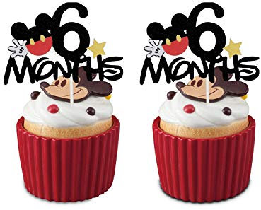 24 Stück Mickey Mouse 6 Monate Cupcake-Topper, Disney 1/2 Halbjahr Geburtstag Essen Picks für Babyparty Party Dekorationen