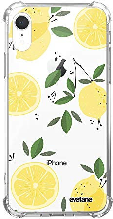 Evetane - Silicone Case Compatible with iPhone XR - Soft and Reinforced Protection - Shockproof Corners - Thin and Transparent - Back Cover - Lemons