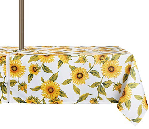 EHouseHome Tischdecke für drinnen und draußen, rechteckig, mit Schirmloch und Reißverschluss, wasserfest, für Terrasse, Frühling und Sommer, Garten, Grillabende, Picknick, ca. 150 x 215 cm