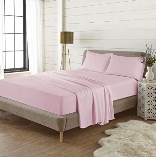 EXQUIZIT HOME Parure de lit en flanelle 100 % coton brossé avec drap-housse, drap plat et 2 taies d'oreiller assorties Rose King size