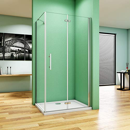 Porta Pieghevole a Libro per Box Doccia Angolare Alto 185 cm con Parete Fissa Misura 70x90 cm in Vetro Temperato Trasparente Anticalcare da 6 mm inclusa barra di supporto da 45 cm