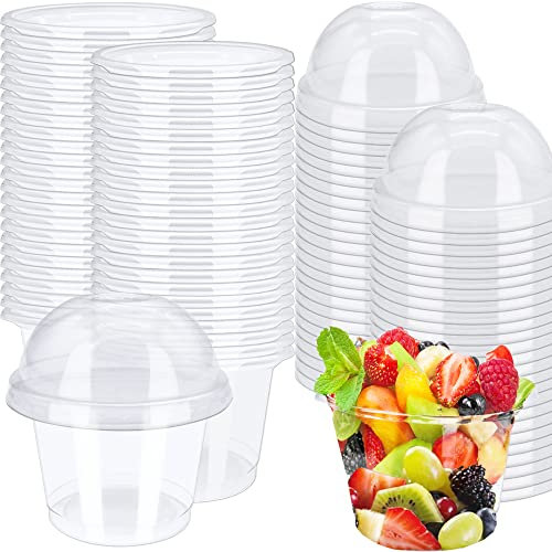 50 bicchieri in plastica trasparente da 226,8 g, con coperchio a cupola, usa e getta, per dessert, gelato, insalata, semifreddo, frutta, bevande