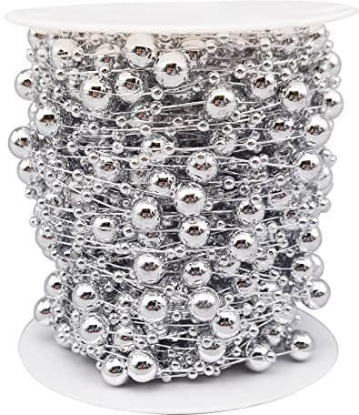 INSPIRELLE 22 m Silber Weihnachtsbaum Perlen Künstliche Perlen Girlande Kette Kunststoff Perlen Rolle für DIY Weihnachten Hochzeit Dekoration