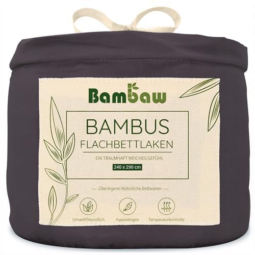 Bambaw Bambus Betttuch ohne Gummizug 240x290 cm, hautfreundliche Anti Allergie Bettwäsche, kühle Bettlaken, atmungsaktive Bettwäsche Anti schwitzen, kühlende Bettlaken Bambus ohne Gummizug (Anthrazit)