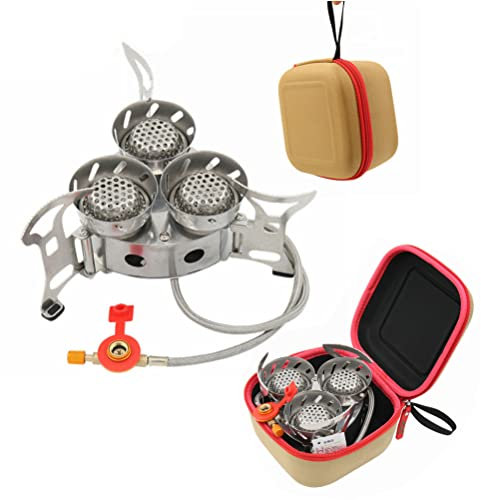 KKPLZZ Tragbarer winddichter Campingkocher, 11000 W Mini-Gasherd mit Adapter-Konverter und Tragetasche, Outdoor-Kocher Gasbrenner Outdoor-Camping-Picknick