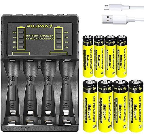 Rechargeable Batteries with Charger 4 Slot LED, 1100mAh 2600mAh 8 Pack Universal Household Battery Chargers for AA AAA Ni-MH Ni-CD Batteries, USB Fast Charging (4-slot -Charger, 4*AA+4*AAA)