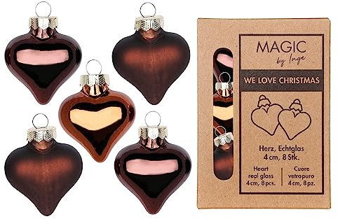 Christbaumschmuck Herzen Glas 4cm x 8 Stück in Kartonbox Weihnachtskugeln Set (Cognac Diamond)