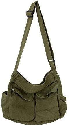 GAXOS - Bolso bandolera escolar estético para mujer, estilo vintage, de lona, para ordenador portátil, negro, Verde