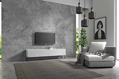 Wuun® TV-Board Lowboard Wohnwand TV-Bank Somero / 140cm / Weiß-Matt/Haarnadel Schwarz