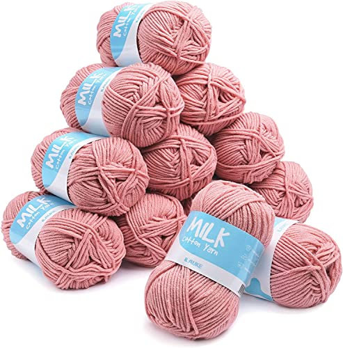 Baby Häkelgarn Milk 12er*50g/Ball,Weiche und Langlebige 100% Acryl Garn für Anfänger und Kinder,Antipilling Babystrickgarn zum Stricken & Häkeln,Babygarn für Hut Schuhe Socken Schal(Lotuswurzel Rosa)