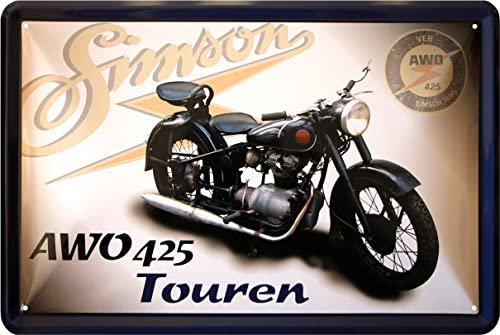 WOGEKA ART Retro Blechschild - Touren AWO 425 - DDR Motorrad - Nostalgie Schild als Geschenkidee für SIMSON-FANS zu Geburtstag Weihnachten als WERKSTATT-Deko 20x30 cm Vintage Metallschild 932