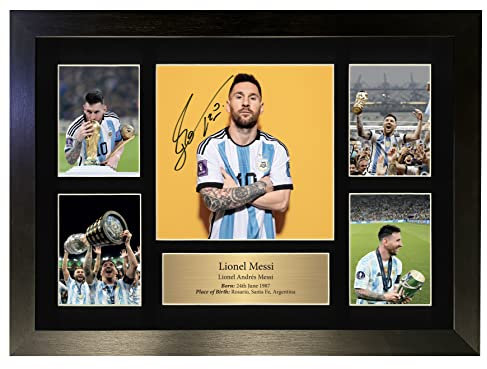 Lionel Messi Autograph World Cup Winners Argentina Memorabilia Display Signed A3 (Frame Size 460 x 340mm) Printed Photo (Ultimate Football Heroes Picture Poster Gifts No124