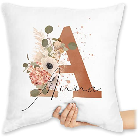 Kissen 40x40 Zierkissen - Initialen - Watercolor Anfangsbuchstabe I Geschenk mit Initiale Geschenke - 40 x 40 cm - Weiß - Buchstaben buchstabenkissen Buchstabe a Pillow für partnerin