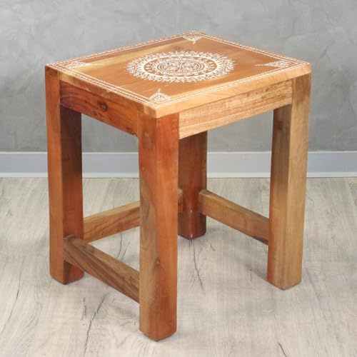 Oriental Galerie Indischer Beistelltisch mit Mandala Malerei Tisch Tischchen Nachttisch Hocker Asien Natur ca. 45 cm hoch Mittel