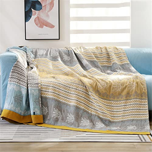 Hayisugal Tagesdecke Bettüberwurf 100% Baumwolle Boho Decke Baumwolldecke als Bett-Überwurf,Couch-Überwurf,Sofa-Überwurf,Doppelseitig Kuscheldecke, Weizenohr Gelb, 150x200cm
