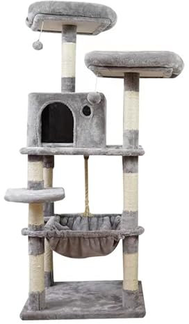 Extra Wide Tall Cat Activity Tree W/Two Top Perch, Scratching Posts, Multi-Level Play Tower for Cute Indoor Cats, Modern Cat Tree W/Cat Cave Condo, for Large Cats Kittens