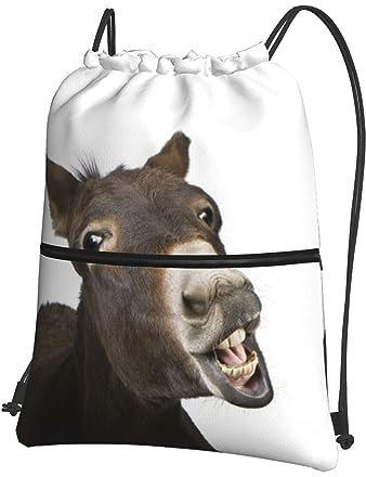 QQLADY Süßer lustiger Esel-Rucksack mit Kordelzug, wasserdicht, für Fitnessstudio, Sport, Yoga, Schwarz , One size