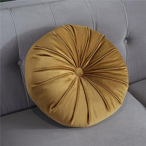 Rundes Sofakissen, Samt, weich, plissiert, Meditation, Bodenkissen, dekoratives Kissen für Wohnzimmer, Sofa, Bett, Auto, Stuhl, 35 cm (Gelb)
