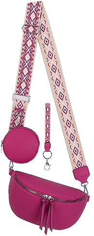 Bauchtasche Umhängetasche Crossbody-Bag Hüfttasche Kunstleder Italy-Design (Fuschia)