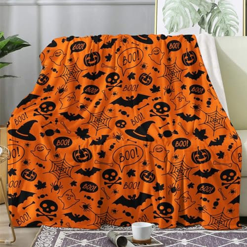 Kuscheldecke Flauschig Halloween, Decke Wolldecke 150x200 Orange, Flanell Sofadecke Blanket XL, Fleecedecke Wohndecke Schlafdecke Winter Warm Weich, Deko Decken für Couch Bed