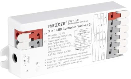 LGIDTECH E3-WR 3 in 1 Controllo della luce a striscia LED Tool-Free Wiring, utilizzato per RGB & RGBW & RGB+CCT Luce a striscia a LED DC 12-24V,Smartphone APP & Voice Control direttamente