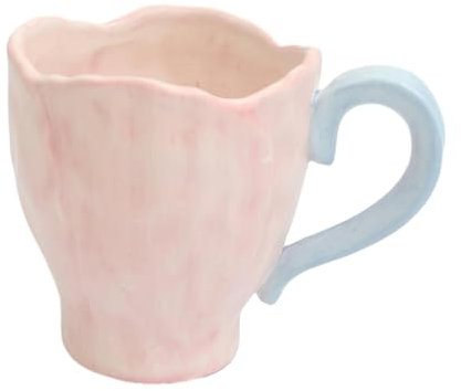 Tulip - Taza de cerámica mate pintada a mano pintada a mano, taza de café con leche para desayuno en casa, rosa, 301-400 ml