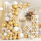 White 172stück Weiß Gold Babyparty Box Deko,6 Transparente Ballon Box mit 110 Luftballon Girlande Weiß Gold,Baby Shower Luftballon Box mit 54 Buchstaben,Baby Ballon Boxen für Babyparty,Geburtstag Deko