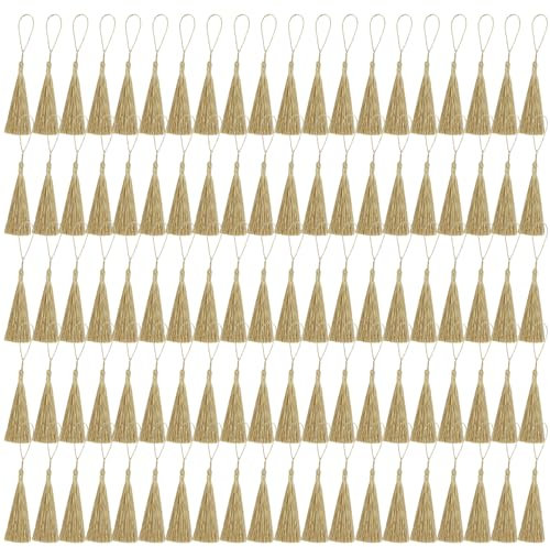 100 Stück Gold Quaste Anhänger DIY Dekoration Lesezeichen Anhänger Schmuckzubehör, geeignet für dekorative Lesezeichen, Handys, Kunsthandwerk, Ohrringe (Länge 13cm)