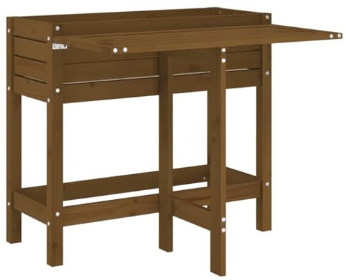 vidaXL Jardinière de Jardin avec Dessus de Table Pliable, Table de Plantation avec Plateau Rabattable, Meuble de Jardinage Jardin, Brun Miel Pin Massif
