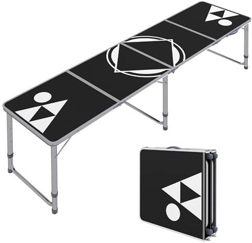 Outsunny Mesa Portátil con Patas de Aluminio Mesa de Beer Pong Plegable con Altura Ajustable en 3 Niveles para Jardín Barbacoa 240x60x54-70 cm Negro y Plata