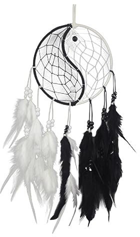 Cabilock Traumfänger Yin Yang Rund Feder Hänge Ornament Auto Dekoration Für Schlafzimmer Wohnzimmer Balkon Boho Traumfänger Fürs Auto