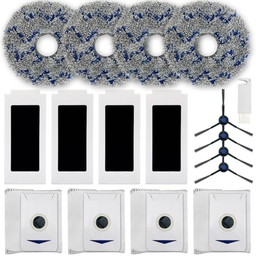 HomeTimes Ersatzteile für ECOVACS DEEBOT T30 Omni/ECOVACS DEEBOT T30 PRO Omni Saugroboter Zubehör mit 4 HEPA-Filter 4 Mop-Pads 4 Seitenbürsten 4 Staubbeutel 17tlg.