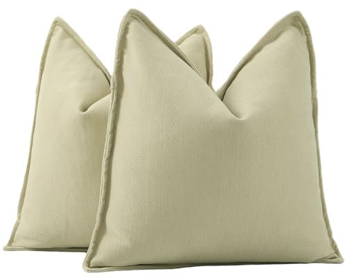 Madizz 2er Set Schlicht Chenille Kissenbezügen Weiche dekorative Kissenbezüge für Sofa Schlafzimmer Kissenhülle Gelbgrün 60x60 cm Quadrat