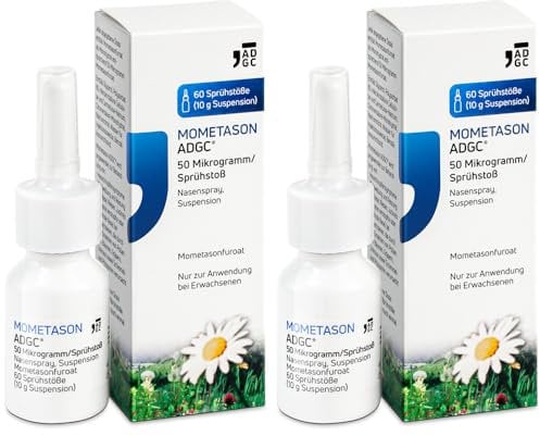 MOMETASON ADGC® 2x10g – Heuschnupfenspray m. 120 Sprühstößen – Nasenspray zur Linderung von Allergie Symptomen wie Schnupfen, verstopfter, laufender Nase, Juckreiz und Niesen - macht nicht müde