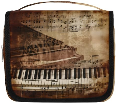 Kulturbeutel mit Musiknoten, Klavier, Vintage, für Damen, Herren, Kinder, Jungen, Mädchen, Kulturbeutel, zum Aufhängen, Toilettenartikel, Kosmetik, Make-up-Organizer, farbe, L, Taschen-Organizer
