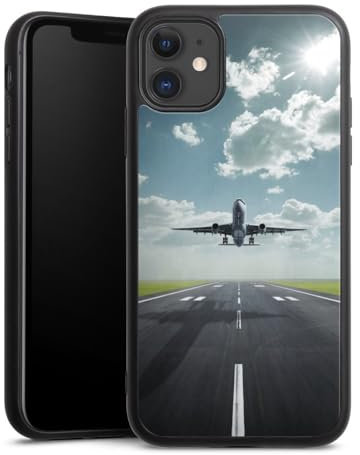 Holz Case kompatibel mit Apple iPhone 11 Walnuss Handyhülle Echtholz Hülle Flugzeug Karneval Urlaub