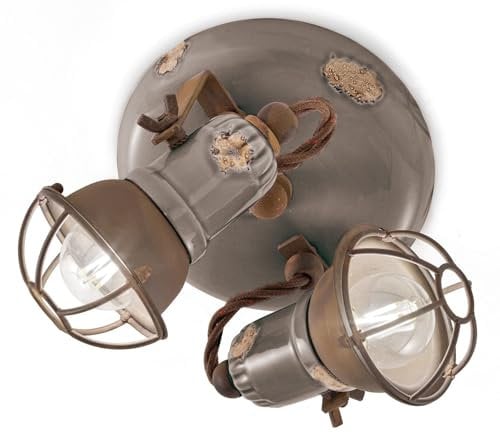 Licht-Erlebnisse Deckenstrahler Keramik Metall klein Ø 20 cm rund E14 verstellbar Taupe Shabby Antik Rostbraun 2-flammig Industrial Deckenlampe Deckenleuchte