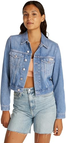 Calvin Klein Damen Jeansjacke Cropped 90'S Denim Trucker mit Brusttaschen