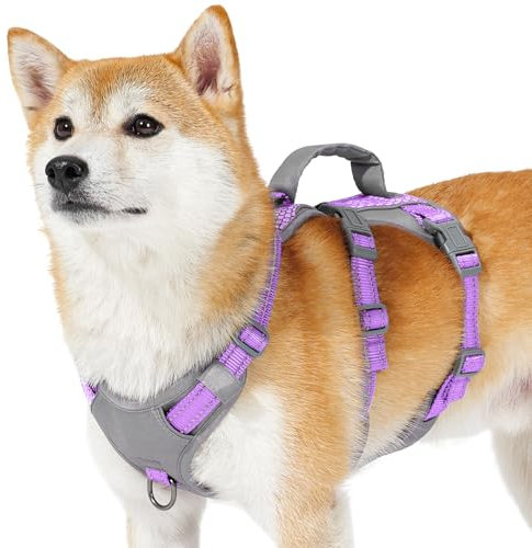 Huntboo Sicherheitsgeschirr Hund Ausbruchsicher, Panikgeschirr für Hunde, Reflektierendes Geschirr Hund mit Griff, Verstellbare Hundegeschirr für kleine, mittelgroße und große Hunde (Lavendel Lila,S)